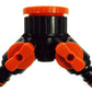 2-Way Tap Connector with 3/4" and 1" BSP Inlet and 2 x Hose Connectors (Black/Orange)
