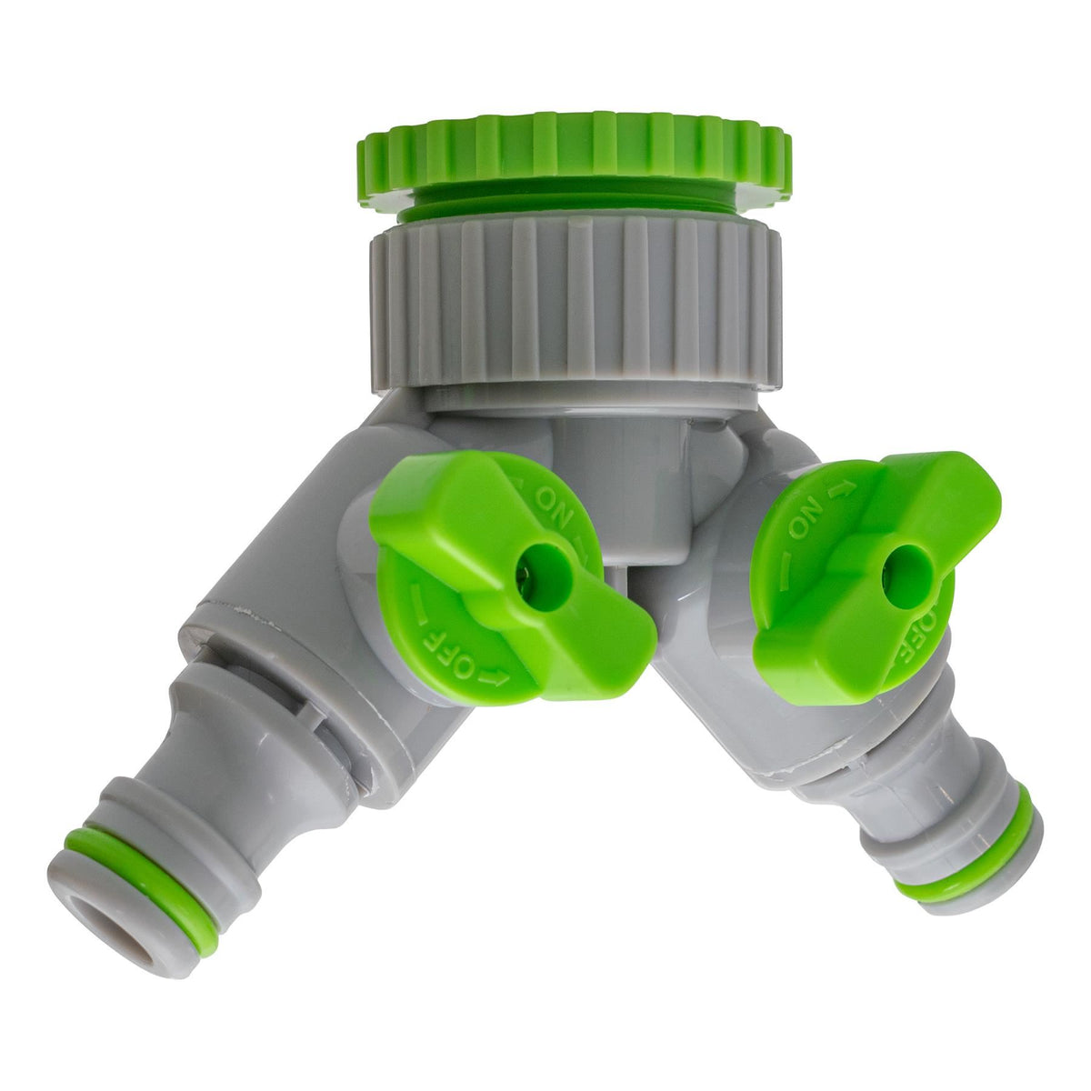 2-Way Tap Splitter Connector with 3 x Quick Connect Outlets (Grey/Lime)