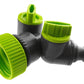2-Way Tap Connector 3/4" and 1" BSP Inlet and 2 x Hose Connectors (Lime)