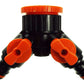 2-Way Tap Connector with 3/4" and 1" BSP Inlet and 2 x Hose Connectors (Black/Orange)