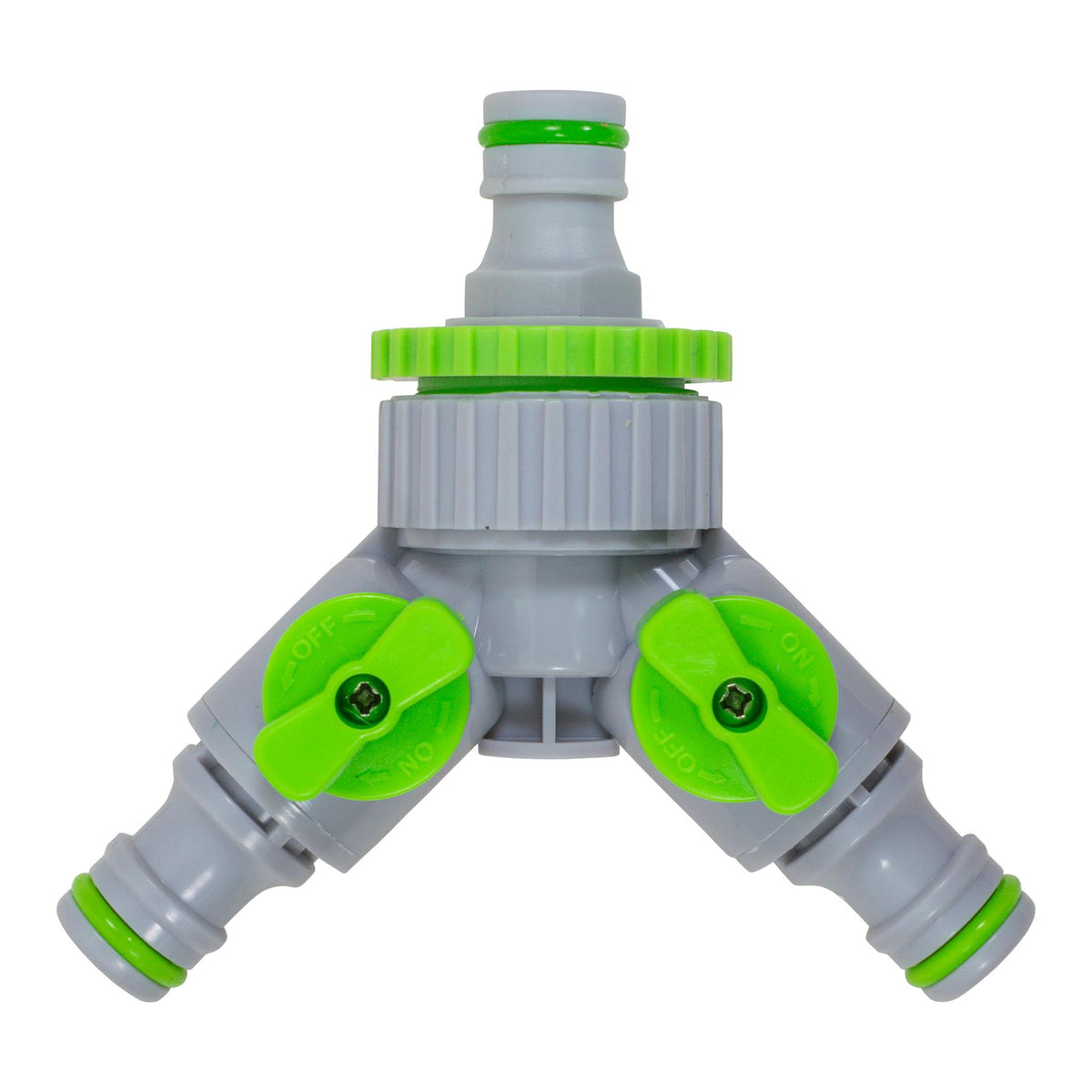 2-Way Tap Splitter Connector with 3 x Quick Connect Outlets (Grey/Lime)