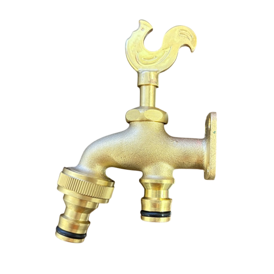 Brass Bib Tap Quick Connect and Hose Connector, Rooster Design