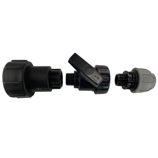Swivel IBC Extender + Valve + MDPE Straight 25mm