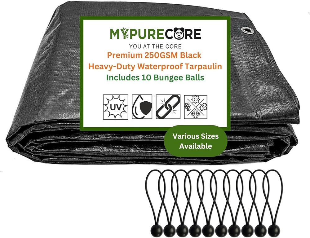 X002H18ZMX x14, 250GSM Black Tarp with 10 Bungee Balls 2m x 3m