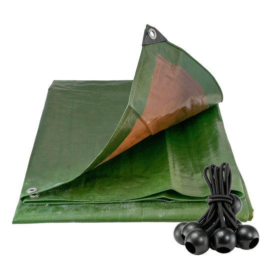 Green/Brown L-Grade Tarpaulin with 10 x 6" Bungee Balls (Black)