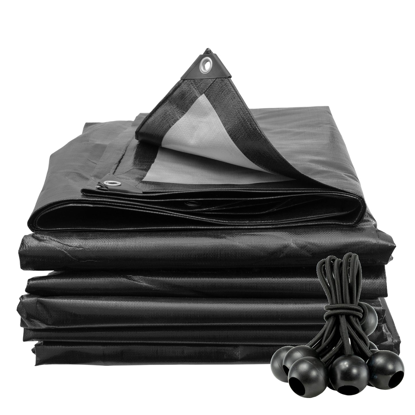 Black/Silver L-Grade Tarpaulin with 10 x 6" Bungee Balls (Black)