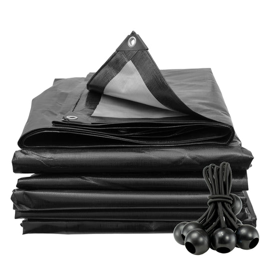 Black/Silver L-Grade Tarpaulin with 10 x 6" Bungee Balls (Black)