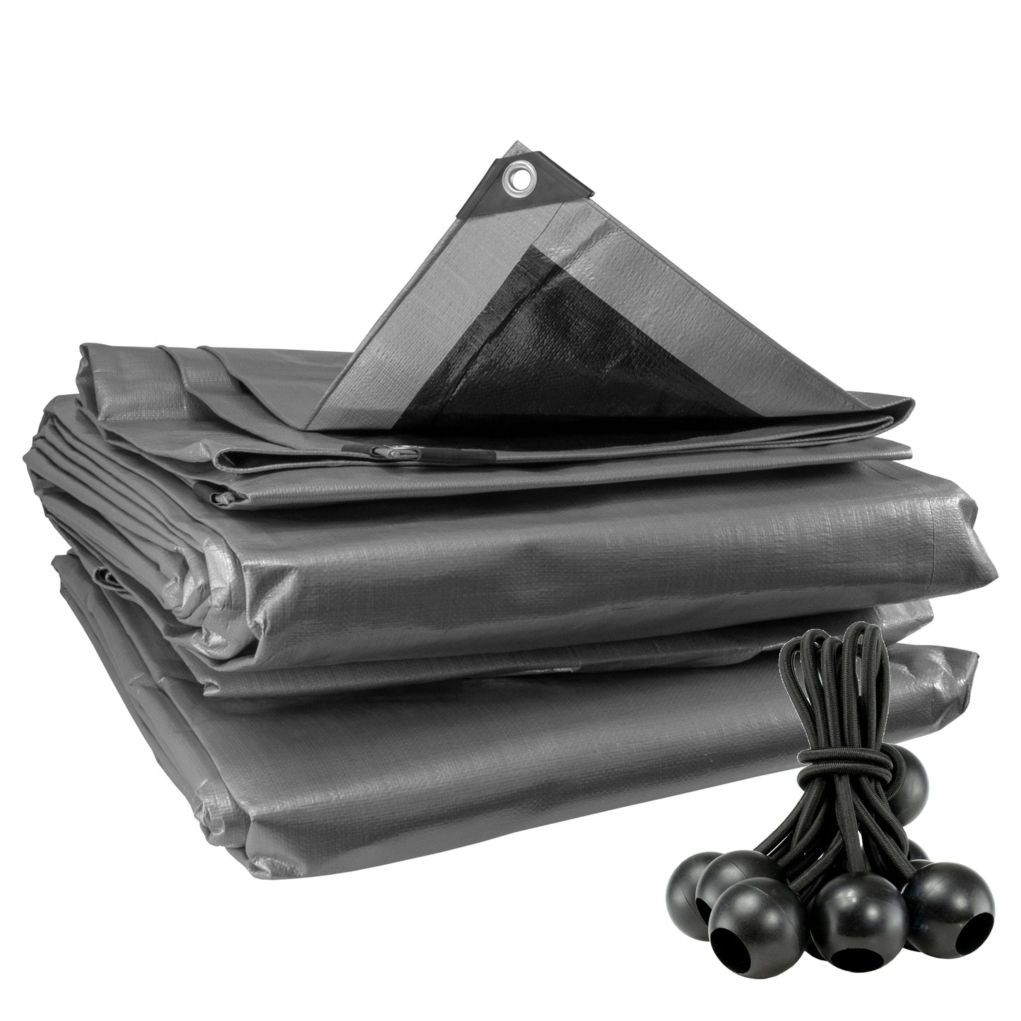Silver XL-Grade Tarpaulin with 10 x 6" Bungee Balls (Black)