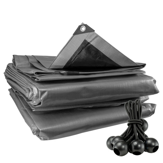 Silver XL-Grade Tarpaulin with 10 x 6" Bungee Balls (Black)