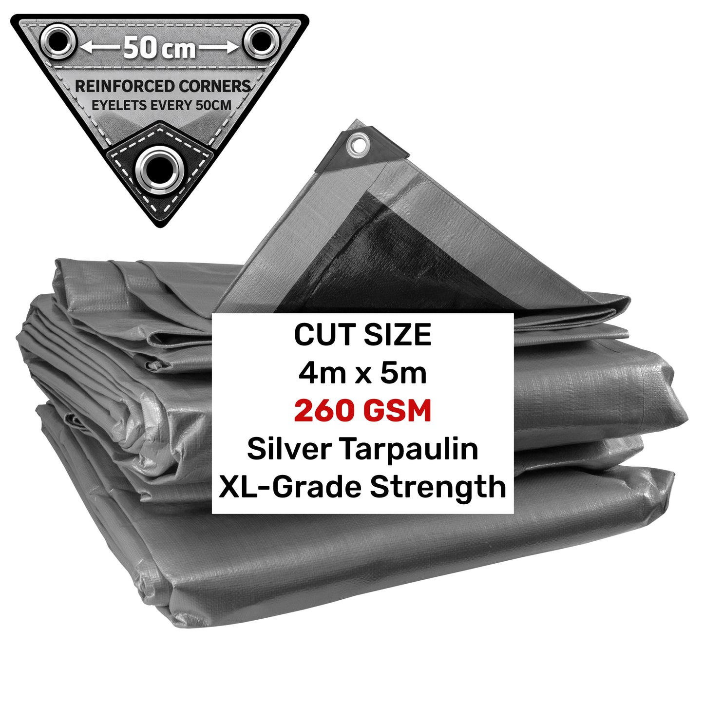Silver XL-Grade Tarpaulin 4m x 5m