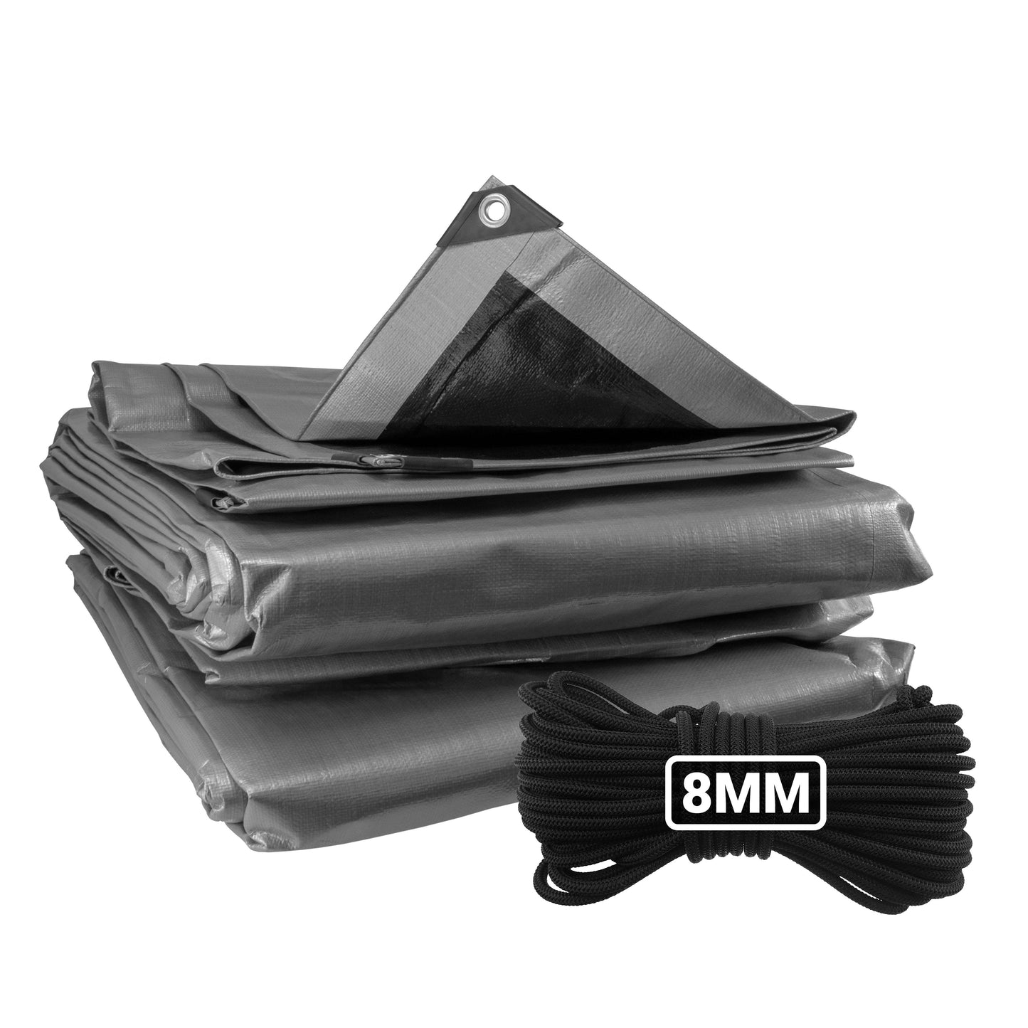 Silver XL-Grade Tarpaulin with 10 Metres of 8mm Bungee Rope
