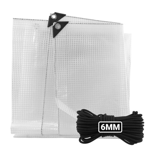 Clear XL-Grade Tarpaulin with 10 Metres of 6mm Bungee Rope