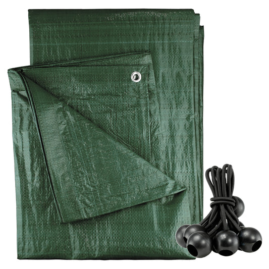 Green M-Grade Tarpaulin with 10 x 6" Bungee Balls (Black)