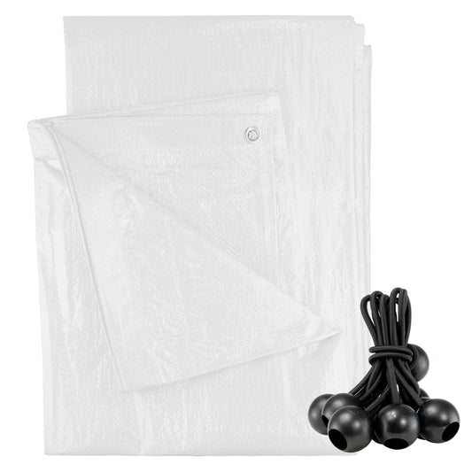 White M-Grade Tarpaulin with 10 x 6" Bungee Balls (Black)