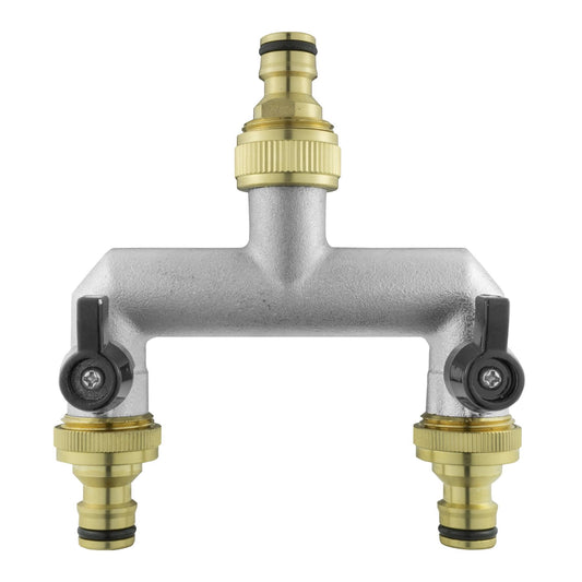 Two Way Tap Splitter Brass 3/4" BSP with 3x Quick Connect Male Outlets