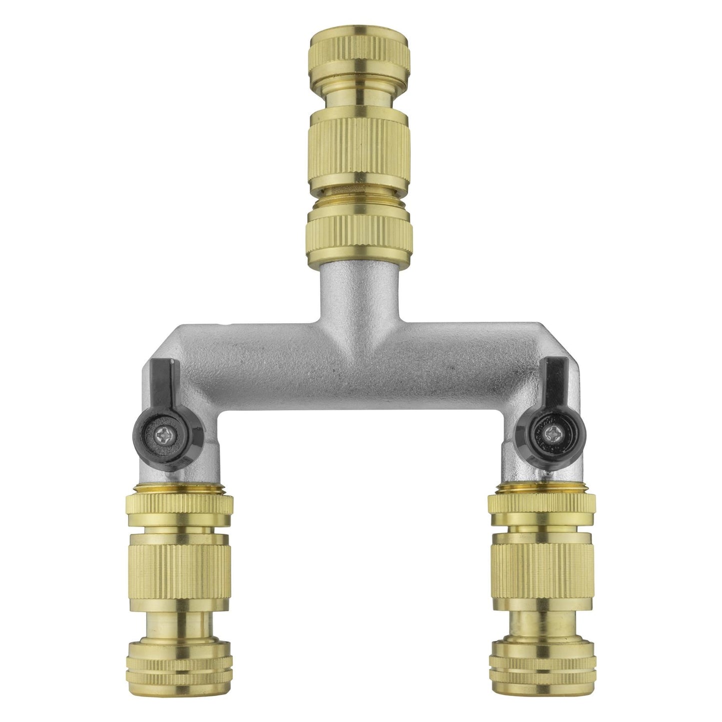 Two Way Tap Splitter Brass 3/4" BSP with 3x Quick Connect 1/2" Hose Connectors