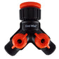 Double Tap Connector with Valves & Threaded Outlets Black/Orange