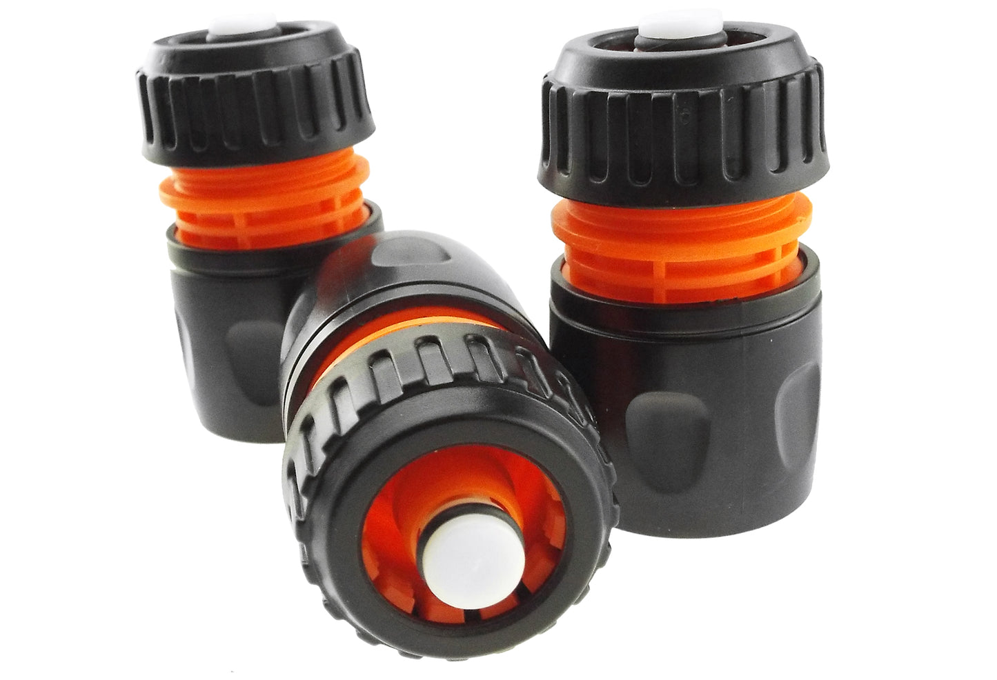 Female Hose Connector With Stop, 1/2" or 5/8" Hose, Black/Orange