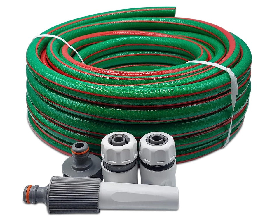 X001QQ9AB5 x13, MYPURECORE Garden Hose Set - Complete 4-Pc Starter Kit with Adjustable Nozzle, 3 Connectors for 1/2" & 5/8" Hoses, Female Thread Tap Adaptor - Durable 6-Layer PVC, Compatible with Hozelock (10M)