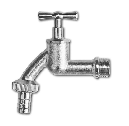 Garden Bib Tap Brass Nickle Plated 3/4" BSPM Inlet Plastic Barb