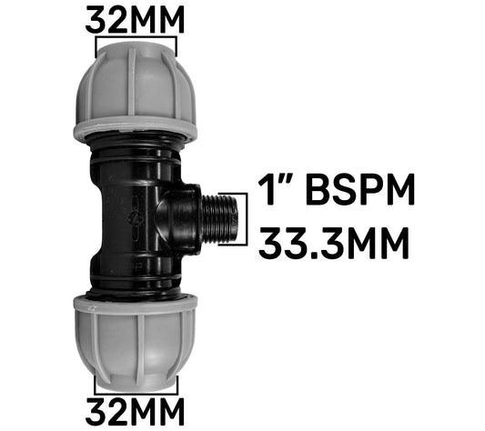 MDPE Tee 32mm - 1" BSPM - 32mm