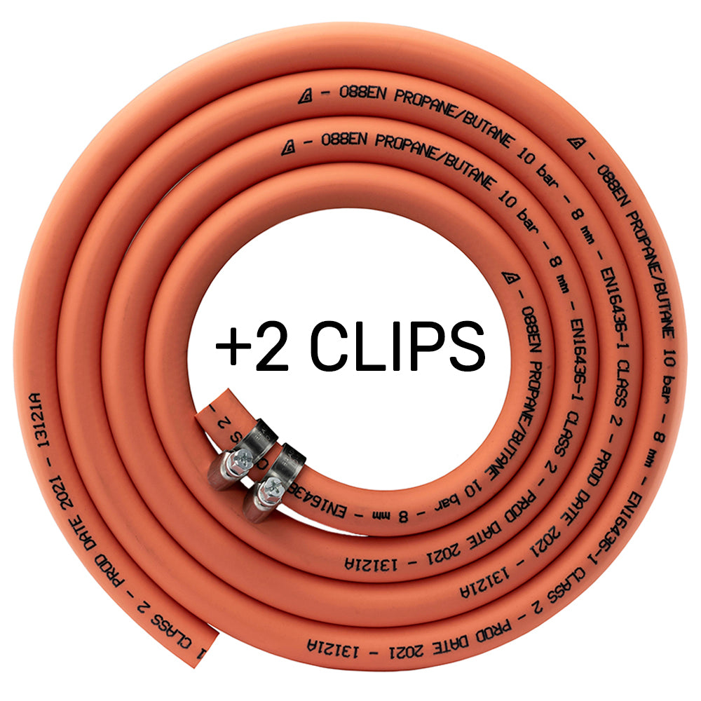 X001LF82I3 x23, Gas Hose – Premium Gas Pipe Hose with 2 Hose Clips – 4m Hose for Propane and Butane - Stamped with Manufacture Date – Durable 8mm High Pressure Gas Hose for Caravan, Camping, BBQ. Set by MYPURECORE