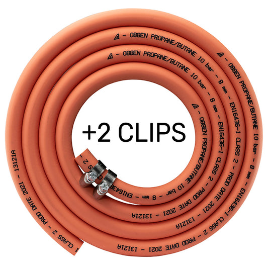X001LF82I3 x23, Gas Hose – Premium Gas Pipe Hose with 2 Hose Clips – 4m Hose for Propane and Butane - Stamped with Manufacture Date – Durable 8mm High Pressure Gas Hose for Caravan, Camping, BBQ. Set by MYPURECORE